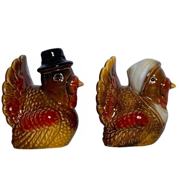 Thanksgiving Harvest Turkey Salt and Pepper Shaker Ceramic Set Rustic Fall Color - Picture 3 of 16